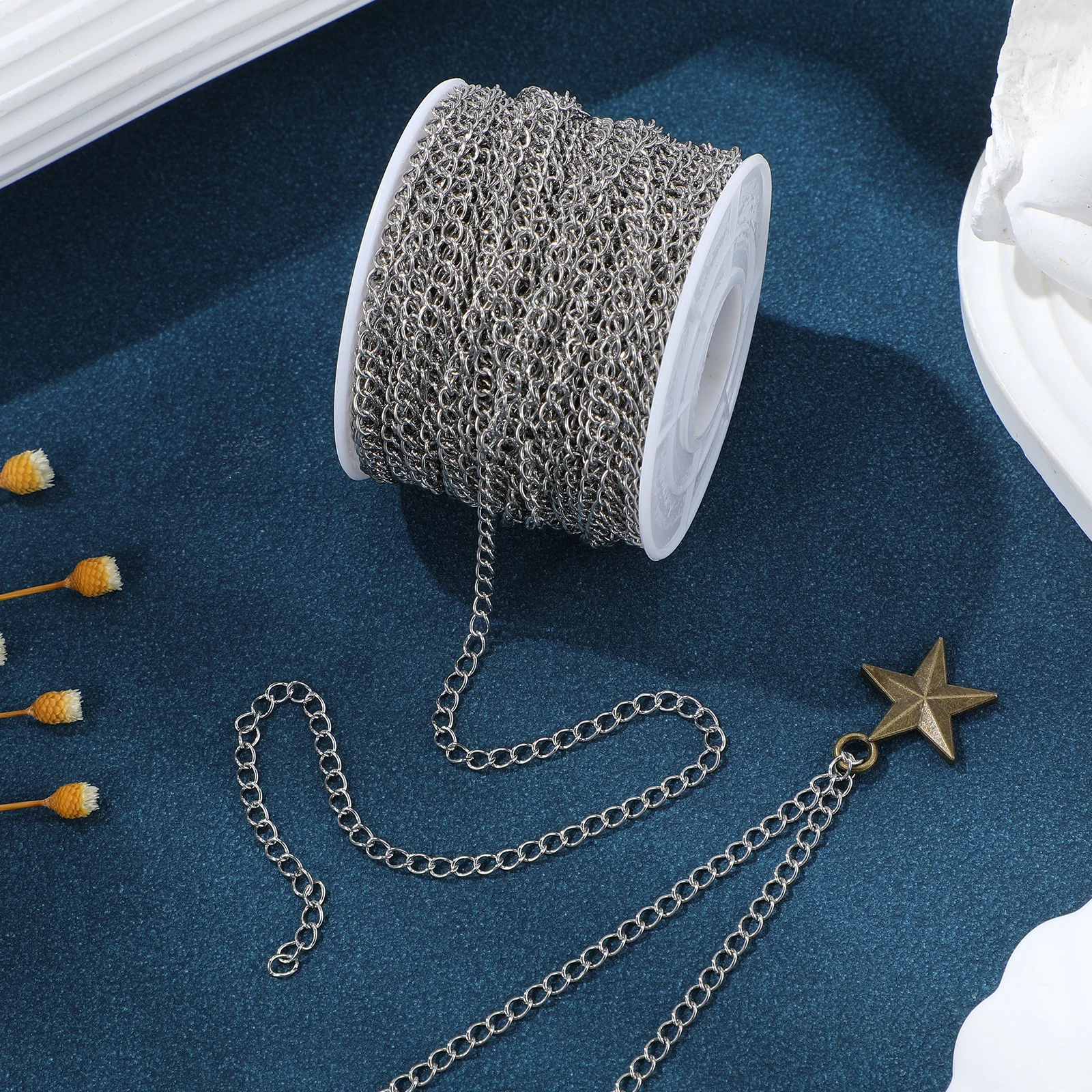 

1 Roll 82Ft Stainless Steel For Jewelry Making Silver Curb Findings Pendant Necklace Bracelet Diy Craft Supplies Durable Link