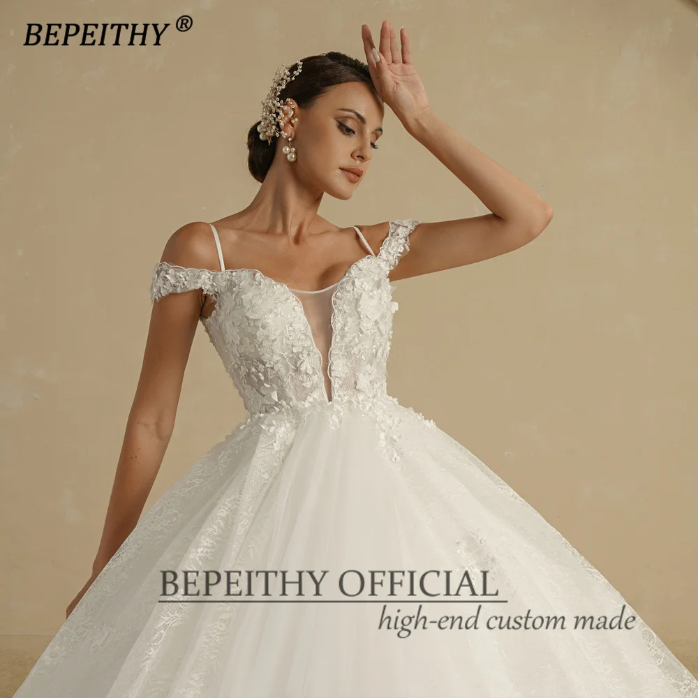 BEPEITHY-vestidos de novia de princesa para mujer, traje de novia blanco con encaje de flores, hombros descubiertos, marfil, 2022