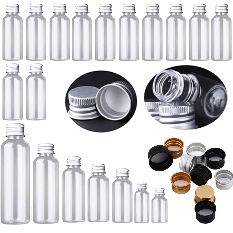 10Pcs 5ml-250ml Reusable Plastic Bottles With Aluminum Screw Lids Portable Mini Sample Bottle Travel Cosmetic Water Containers