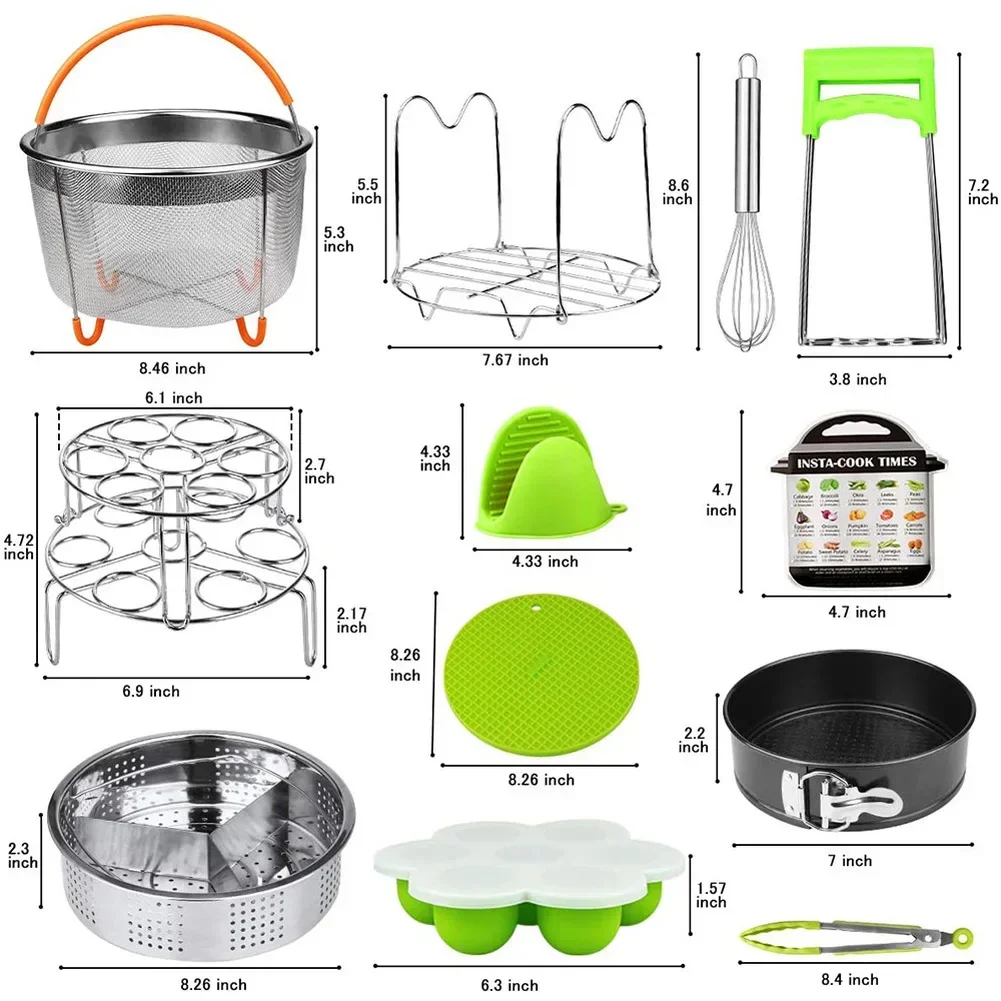 18 Pieces Pressure Cooker Set Fit for  Instant Pot / 8Qt 2 Steamer Baskets Springform Pan Stackable Egg Steamer Rack Egg Beater