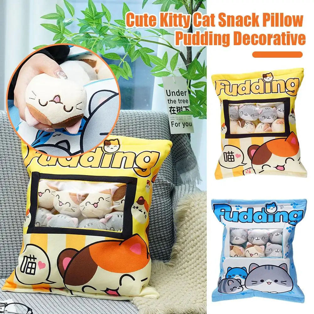 Cute Cat Snack Pillow Pudding Decorative, Stuffed With Mini Animal Cat Dolls Pudding Plush Toy Kawaii Plush Pillow Gifts