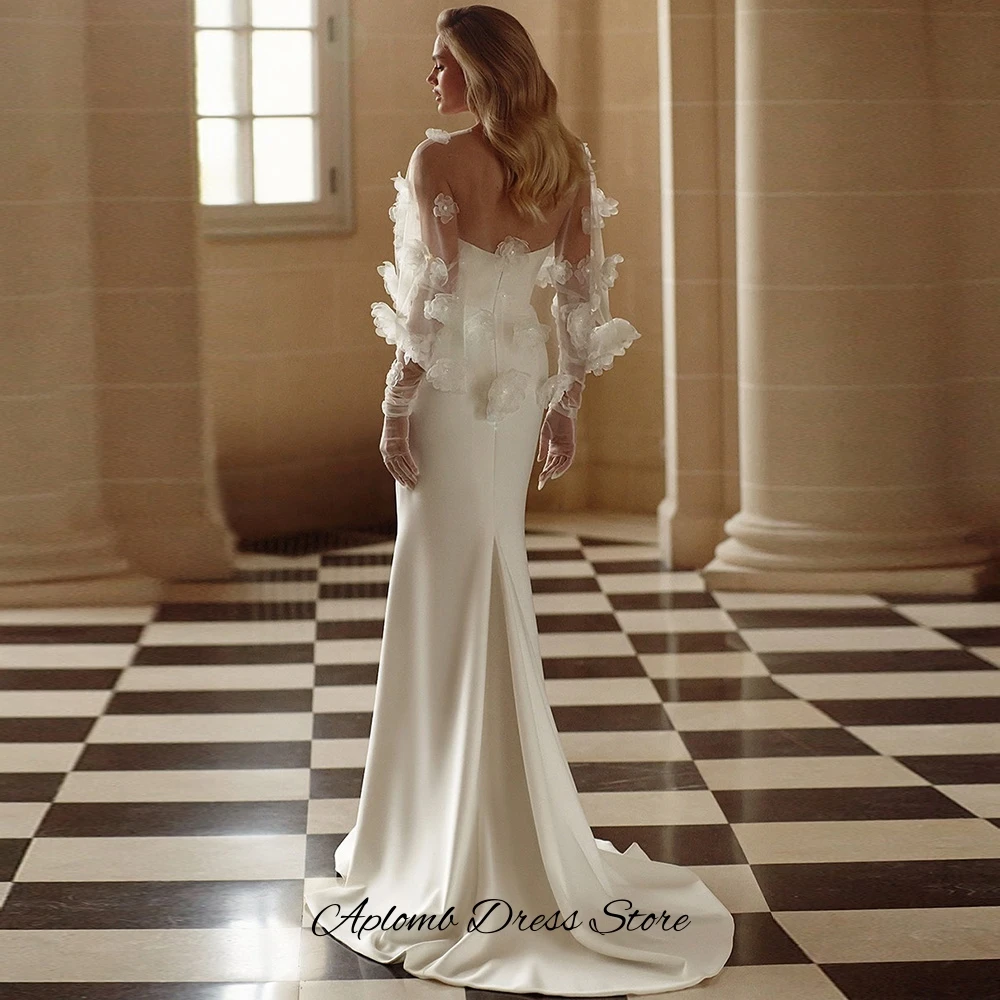 ชุดแต่งงานแบบเจอร์ซีย์สั่งตัดพิเศษ โรแมนติก พร้อมผ้าคลุมไหล่ ประดับดอกไม้ 3 มิติ ดีไซน์หรูหรา ทรงเมอร์เมด ทันสมัย แบบไม่มีแขน
