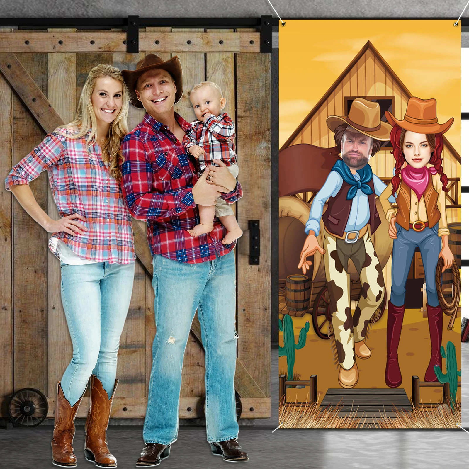 1 pezzo di decorazioni per feste da cowboy occidentale, puntelli per foto, sfondo per banner a tema occidentale per divertenti forniture per feste da cowboy occidentale