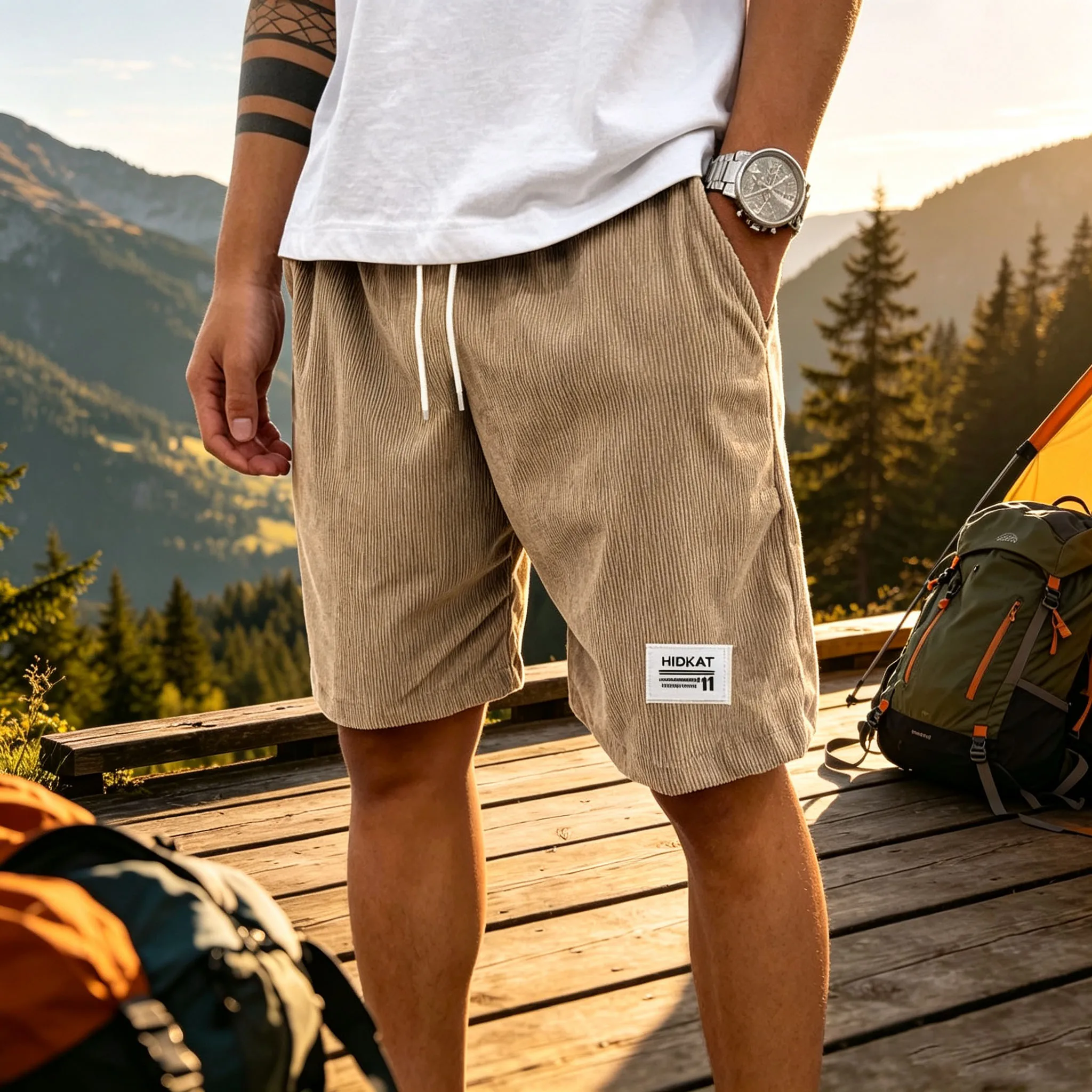 Freizeit-Sportshorts - Lockerer Stretch-Bund mit Kordelzug, atmungsaktive, schnelltrocknende Hose - Denim-Shorts - Erhältlich in mehreren Farben – Detail 5