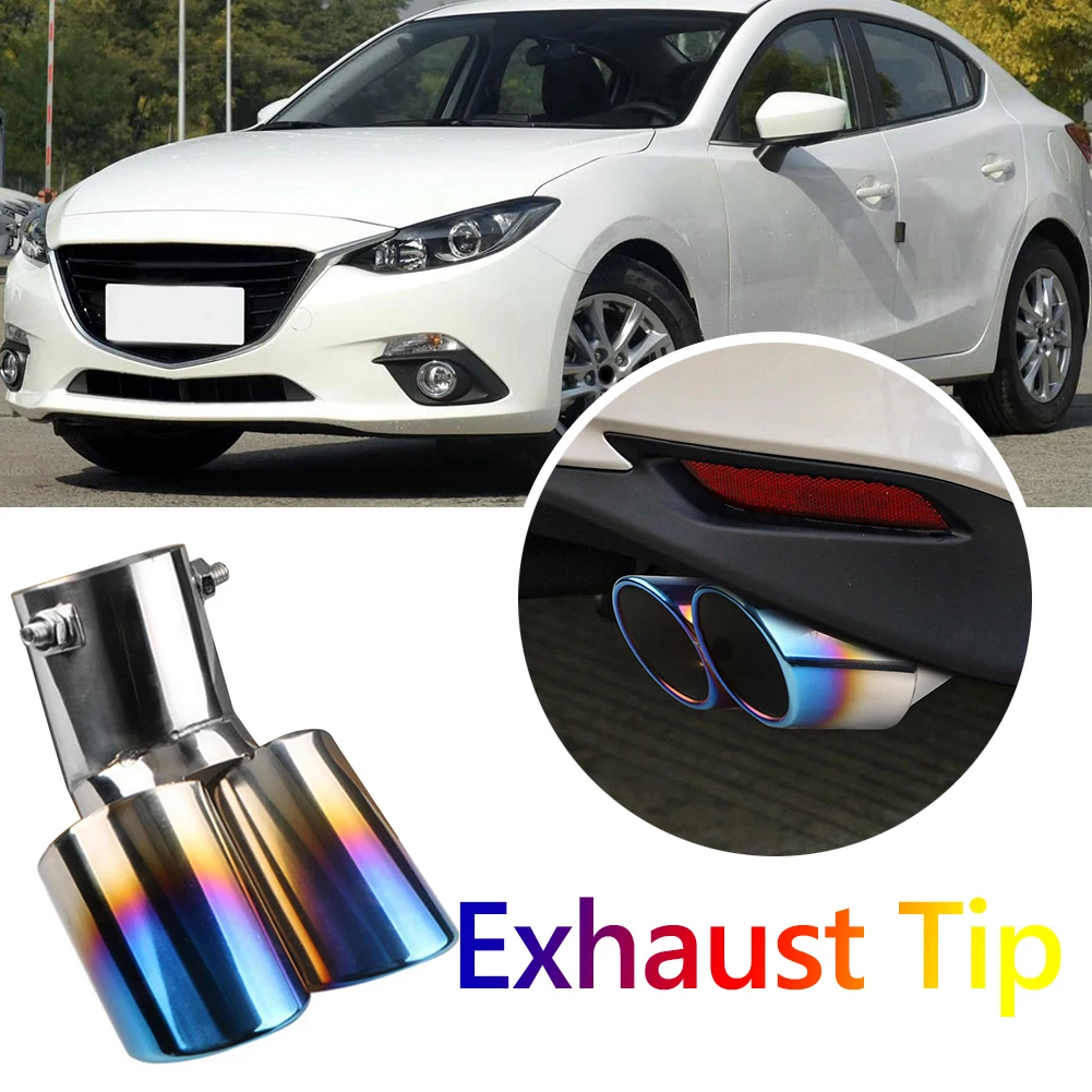 Tail Throat Tailpipe Dual Outlet Car Exhaust Muffler Tip Stainless Steel Car Oval Rear Exhaust Burnt Blue Car Round Accessories