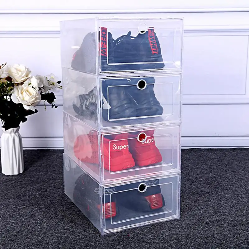 Transparent Fold Plastic Shoes Case Thickened Transparent Drawer Case Plastic Shoe Boxes Stackable Box Shoe Organizer Shoebox