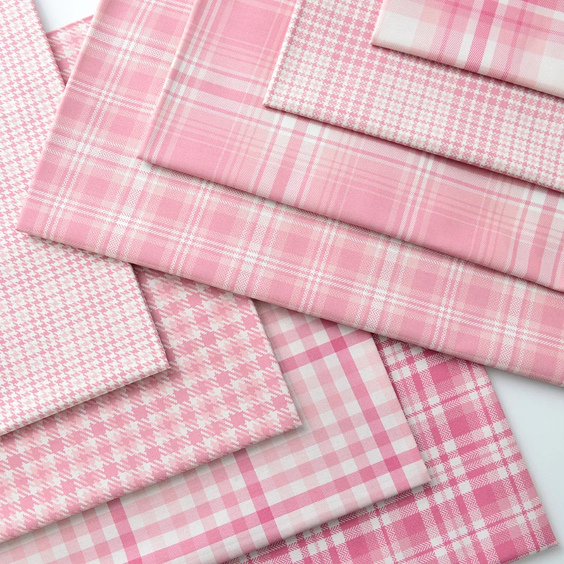 Pink Plaid Fabric Pure Cotton Digital Printing for Sewing Children Clothes Dress Patchwork per Half Meter