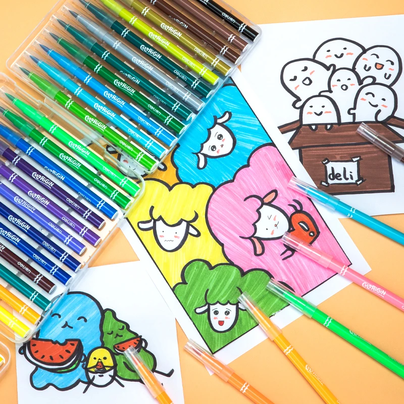 Deli 36 Colors Watercolor Pen Good Felt Pen Drawing Children DIY Marker Pen for School Stationery Supplies Students Painting