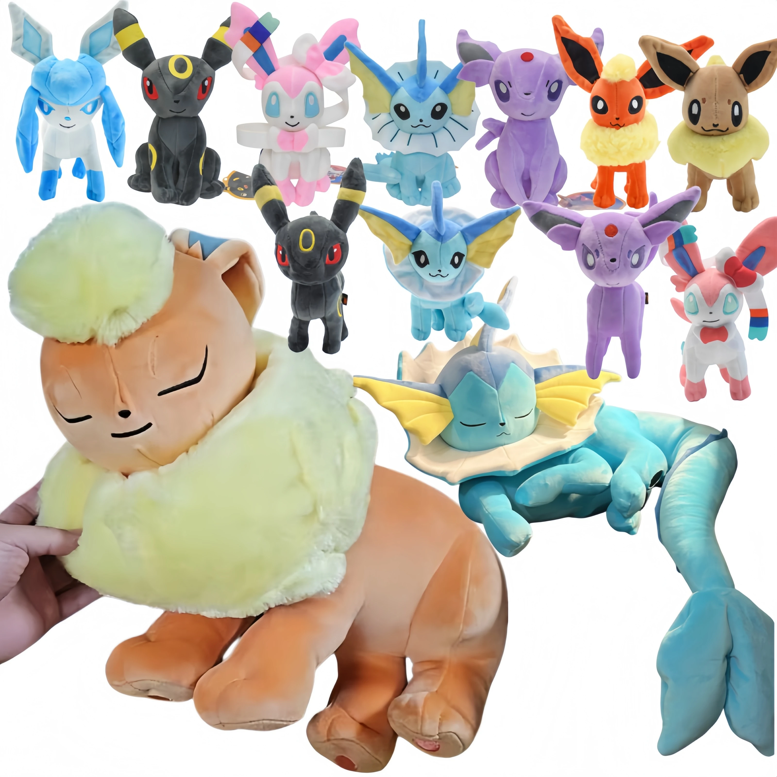 

Pokemon Peluche Big Size Sleep Flareon Vaporeon Plushies Toy Eevee Family Plush Espeon Umbreon Leafeon Sylveon Pikachu Stuffed