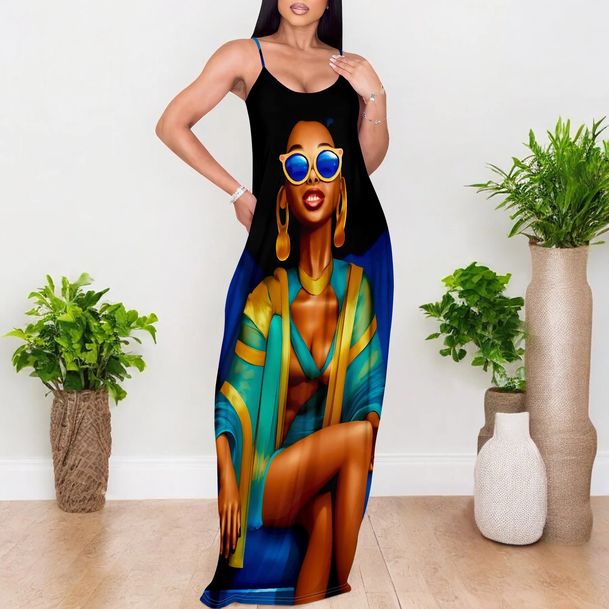 

Graphic Print Spaghetti Strap Maxi Dress S-3XL for Summer Party, Music Festival or Street Fashion Look