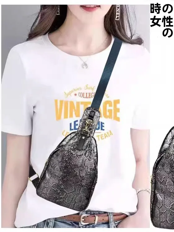 本革スネーク柄ソフトレザークロスボディチェストバッグレディースファッションカジュアルシングルショルダーレディーススモールバックパック