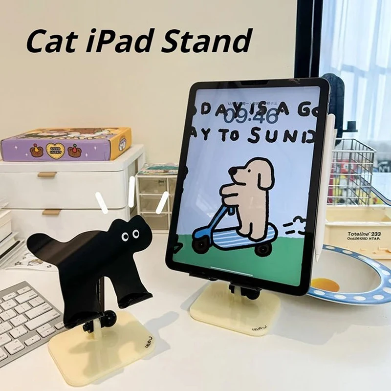 Hitam kucing akrilik dudukan ponsel Tablet IPad Universal lucu kartun hewan peliharaan Desktop Drama mengejar artefak Anti-slip dan stabil