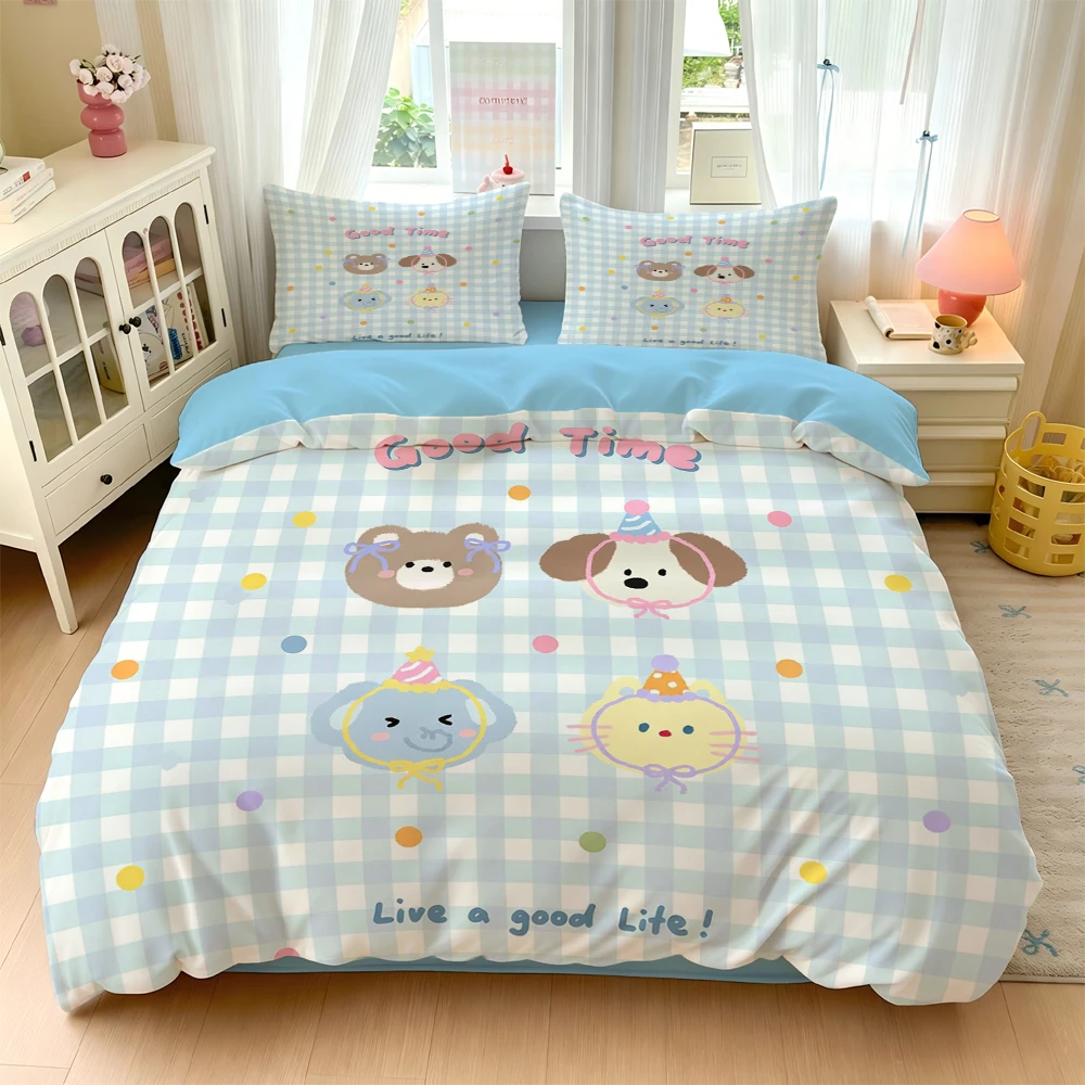 3/4Pc Digital Printed Ultra-Soft Home Bedding Four-Piece Set, Cute Cartoon Style Patterns, Comfortable and Breathable Bedding Set, Home Bedding Single-Person Three-Piece Set, Dormitory Bedding, Suitable for All Seasons
