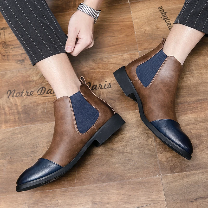 

Men's color blocked boots Classic Gentleman Casual British Style Work Office Casual business 38-48 Adult high top leather shoes