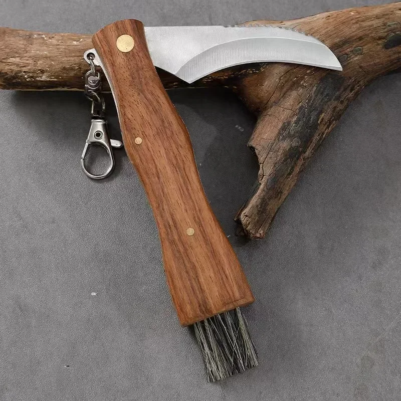 

New outdoor multifunctional folding survival knife tool, EDC wooden handle pocket knife, camping barbecue tool with brush knife