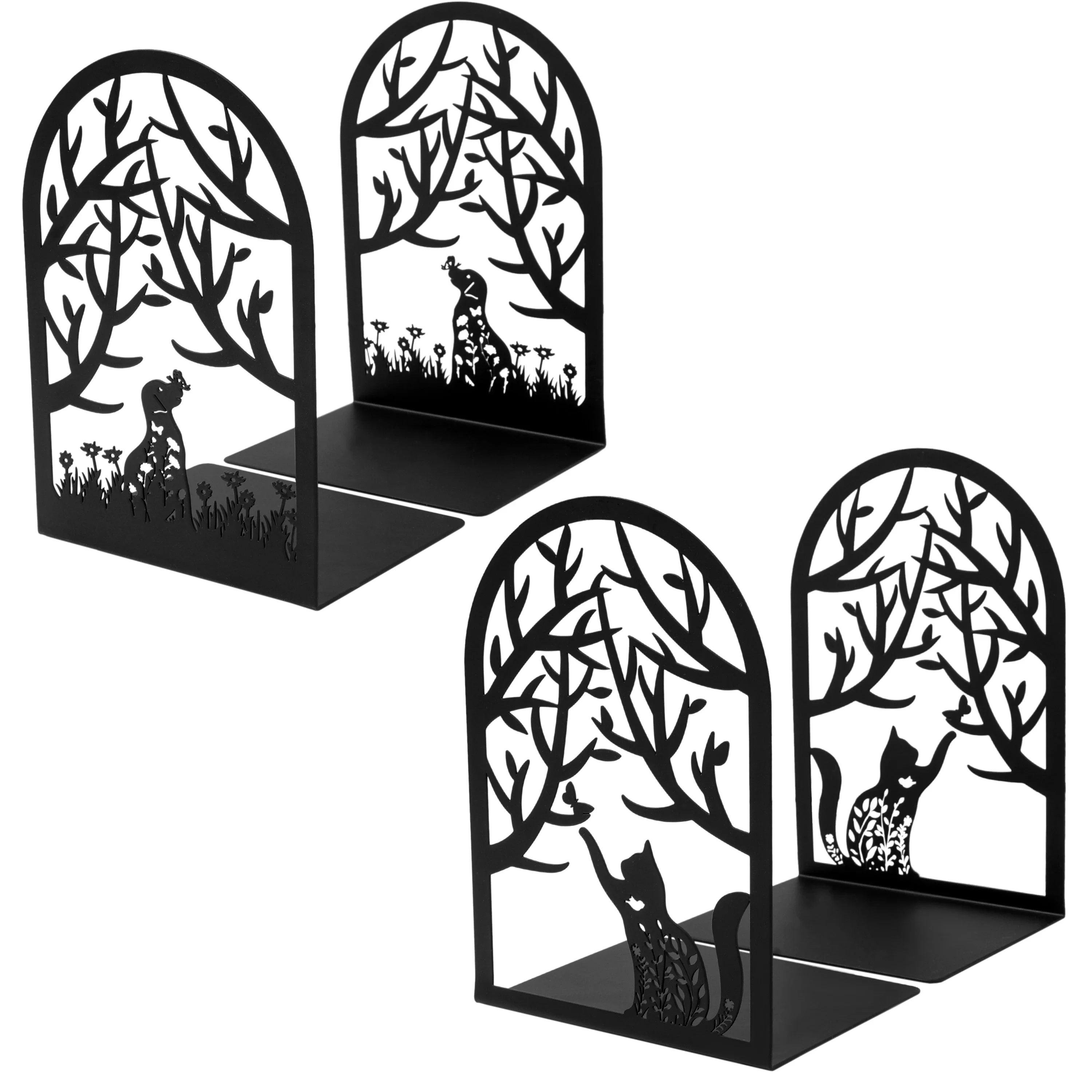 

Cute Cat and Dog Metal Hollow Out Bookends Suitable for Animal Lovers and Bookworms Reading Stationery Accessories Home Decor