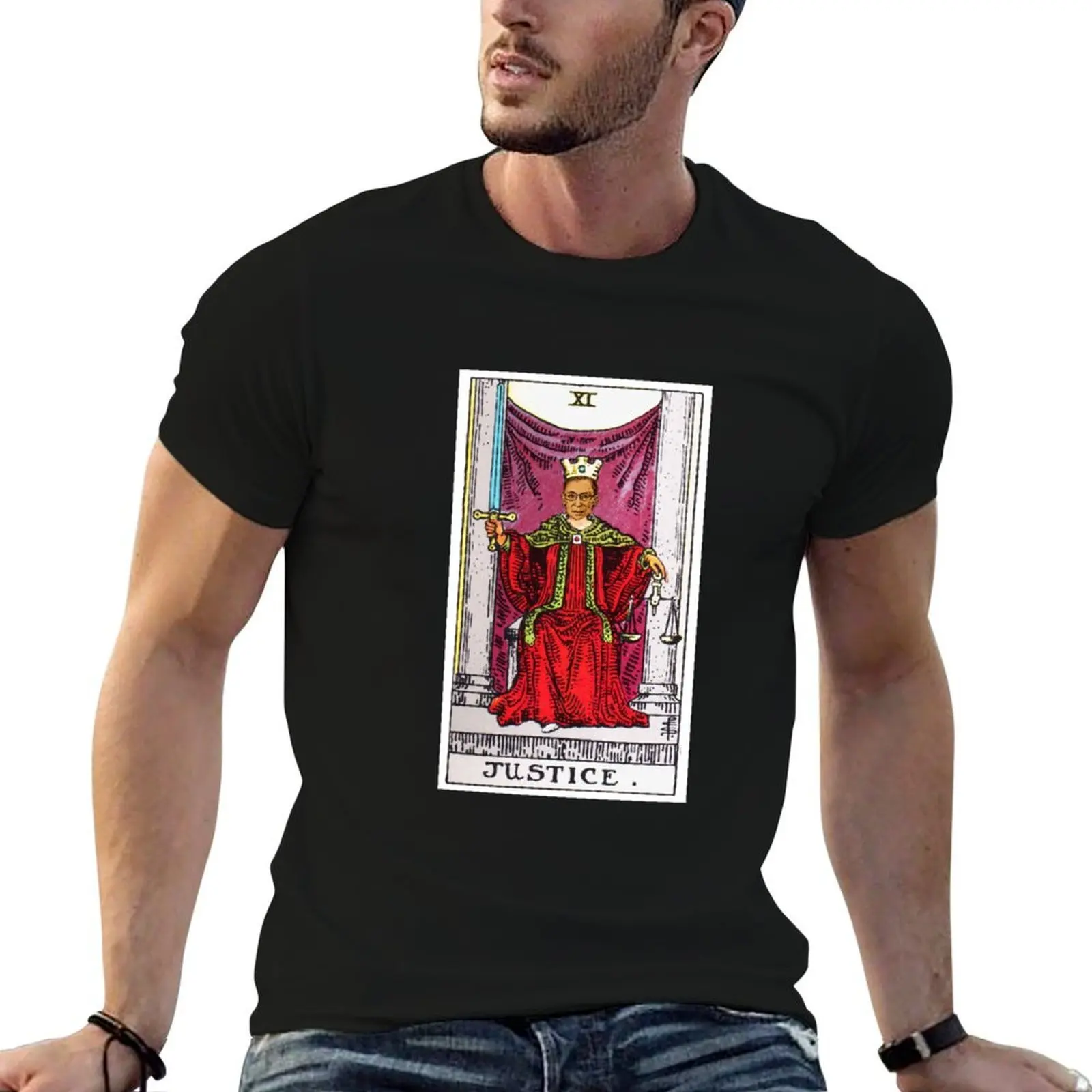 T-shirt à manches courtes décontracté à la mode avec carte de tarot Justice de Ruth Bader Ginsberg