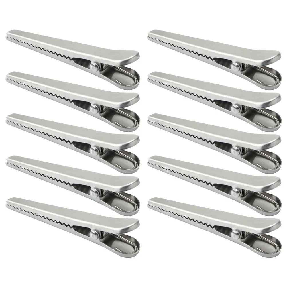 10 Pcs Bag Closure Clips Closing Clamps for Food Sealing Metal Squeeze Silver Bags