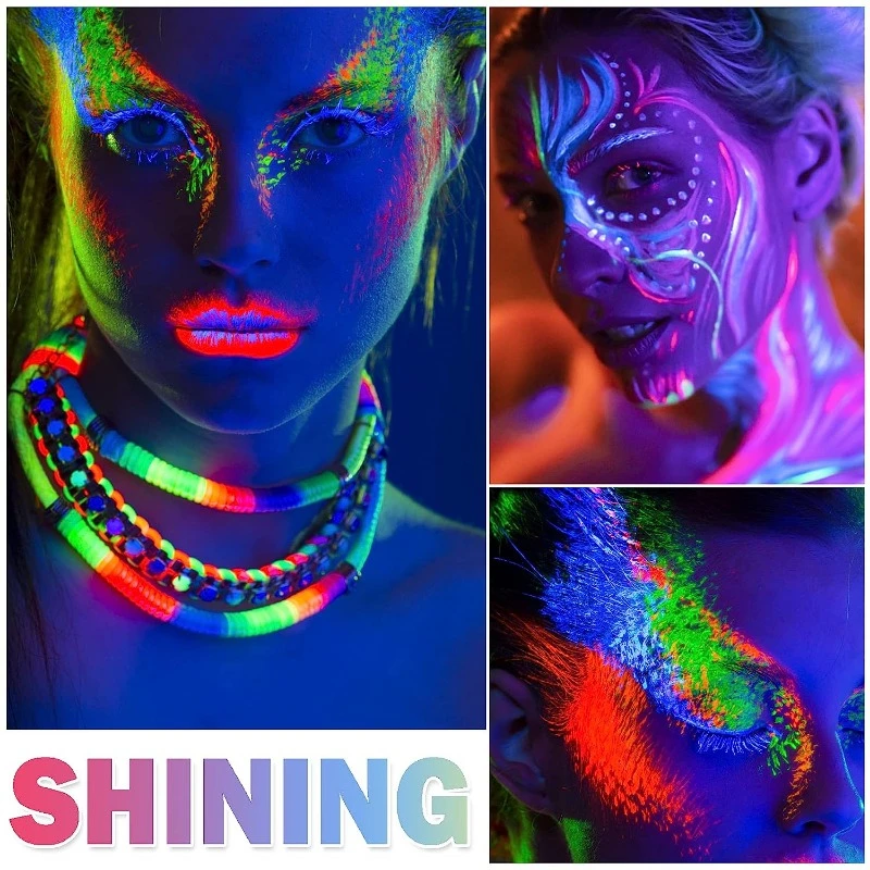 6 Colors/Set Quicker Dry Glow in The Dark Body and Face Paint for Halloween Parties Washable Fluorescent Makeup Music Festival