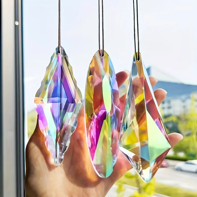 3 pçs 5 "grande prisma de cristal suncatchers-ab cor arco-íris coletor de luz com prisma de vidro, perfeito para pendurar na janela em casa