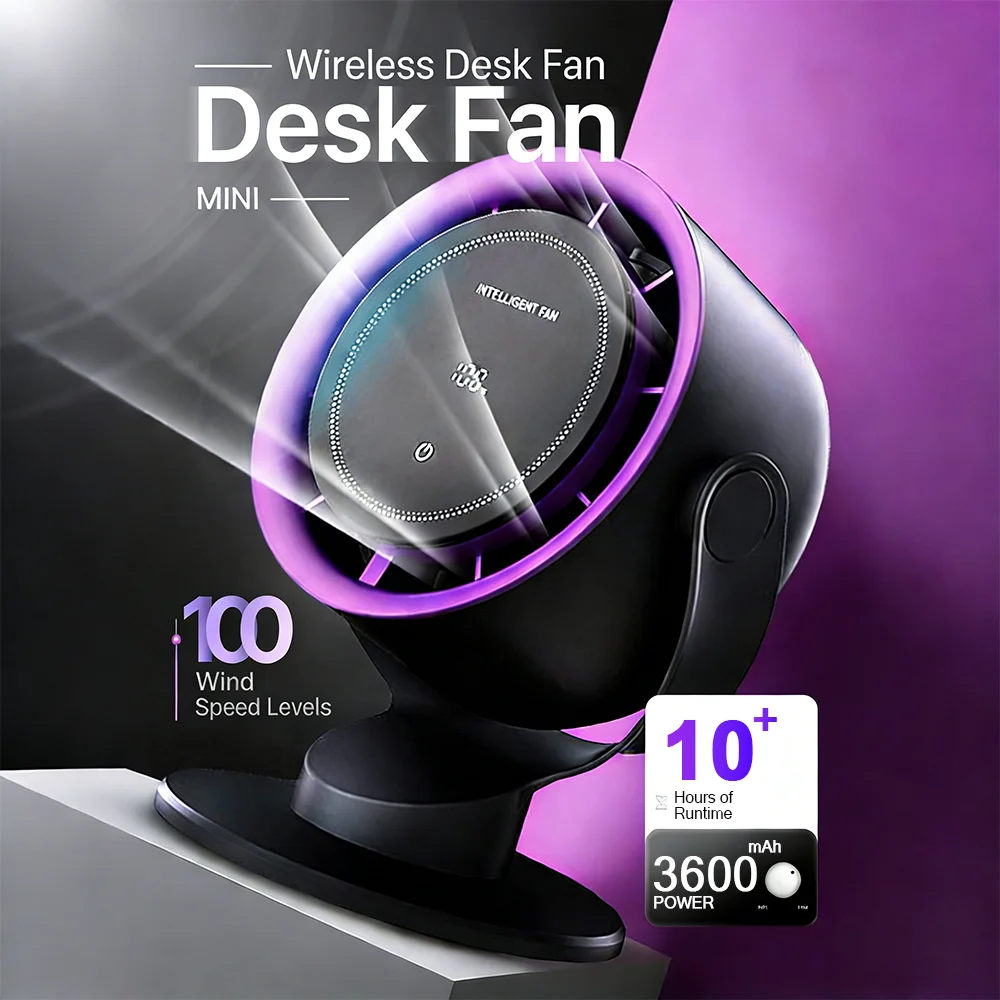 

Умный электрический настольный вентилятор с 100 скоростями, USB-перезаряжаемый, бесшумный, портативный, высокоскоростной циркуляционный охлаждающий вентилятор для дома и офиса