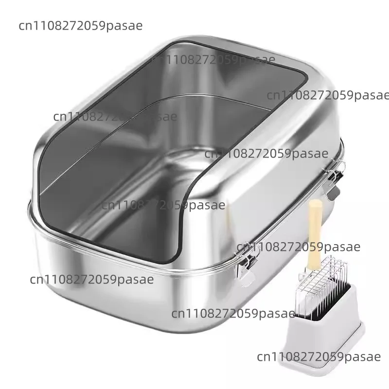 

Stainless Steel Cat Litter Box Extra Large Semi-enclosed Cat Toilet Suitable for Large Cats High Sided, Anti-Urine Leakage