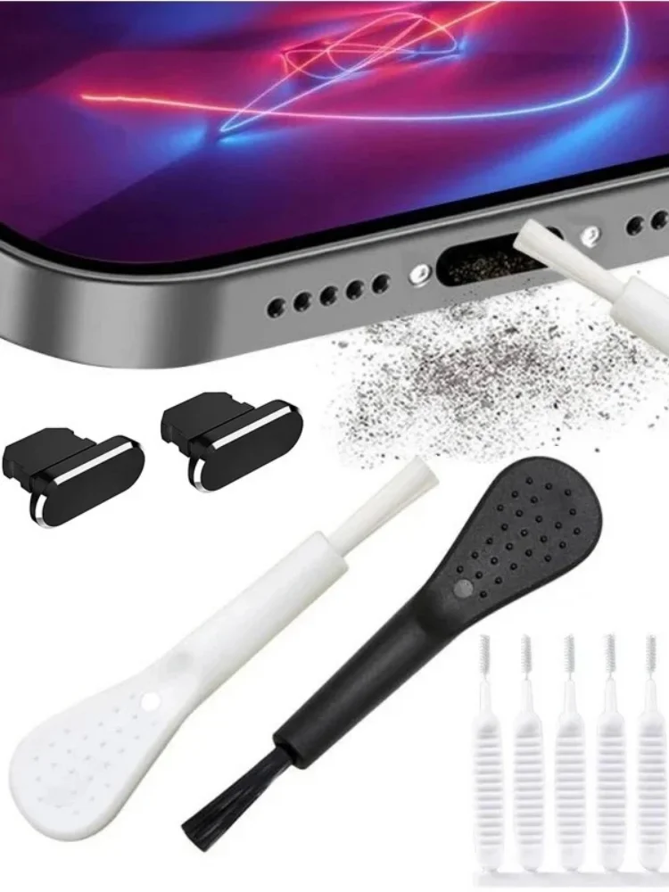 Zaślepka portu ładowania telefonu z pędzelkiem do czyszczenia dla iPhone 15 14 13 16 Pro Max Plus Samsung Xiaomi IOS Type C - zestaw do czyszczenia — zdjęcie 2