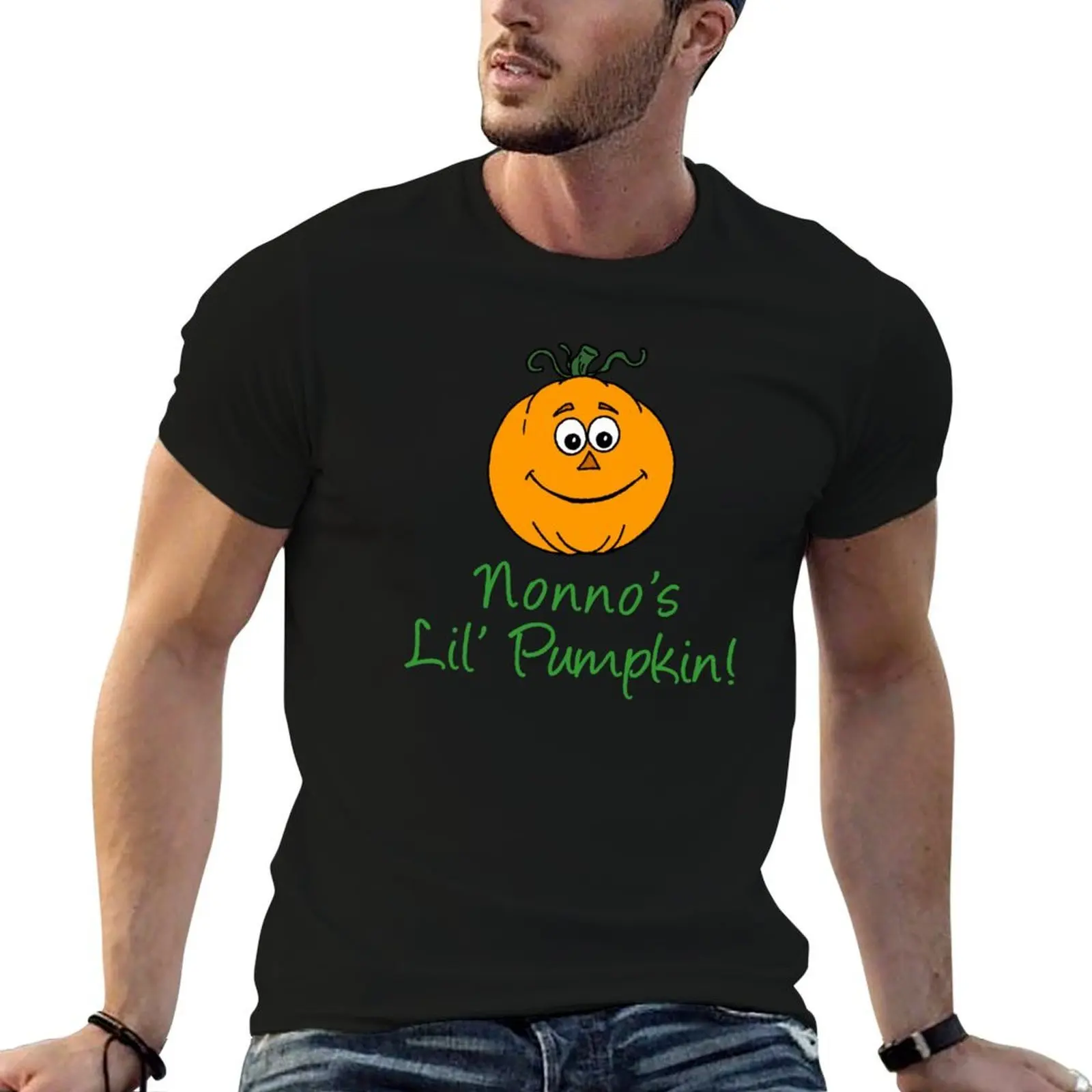 

Nonno's Little Pumpkin Featuring Cartoon, Smiling Pumpkin T-Shirt anime tshirt t shirts for man cotton funny T-Shirt