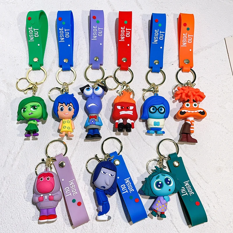 INSIDE OUT-Cartoon Anime Pendant Keychain para crianças, boneca bonito, mochila, chaveiro do carro, chaveiro casal, presente do brinquedo, aniversário, 2 pcs