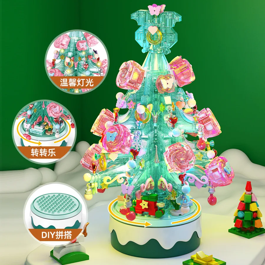 

Children's DIY Christmas tree assembly building blocks, light and music box, small particle educational toys, creative gifts