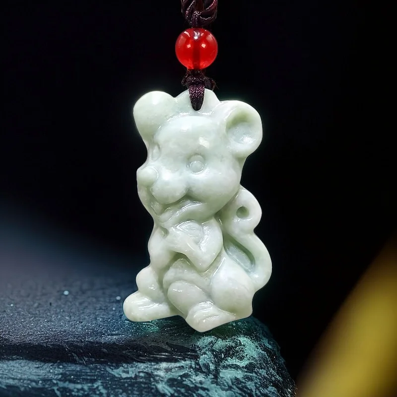 Natürliche echte Jade chinesische Sternzeichen Anhänger Halskette Stein Geschenke für Frauen Männer hellgrün Vintage Edelsteine geschnitzt Schmuck