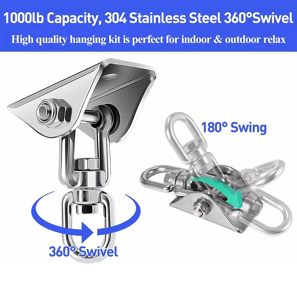 Heavy Duty Hanging Basket Hanging Kit With 1000Lb Capacity 304 Stainless Steel 180°+ 360°Rotate Swing Swivel Hangers Hook