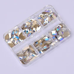 Moonlight Color 6 Grids 120pcs Mixed Shapes Nail Rhinestones Nail Charms Accessories Flat Bottom DIY Nails Art 3D Decoration