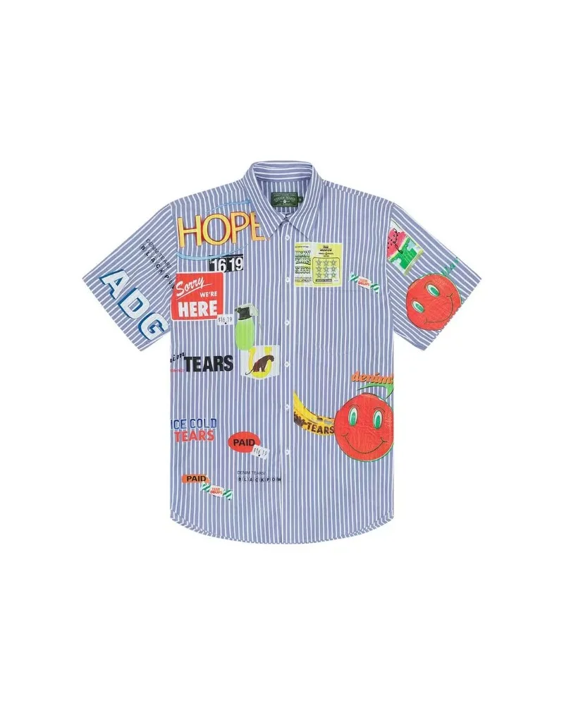 

Повседневная мужская рубашка в полоску в американском стиле High Street 2025 года, свободная модная футболка с короткими рукавами и графическим принтом в стиле хип-хоп, панк для пар