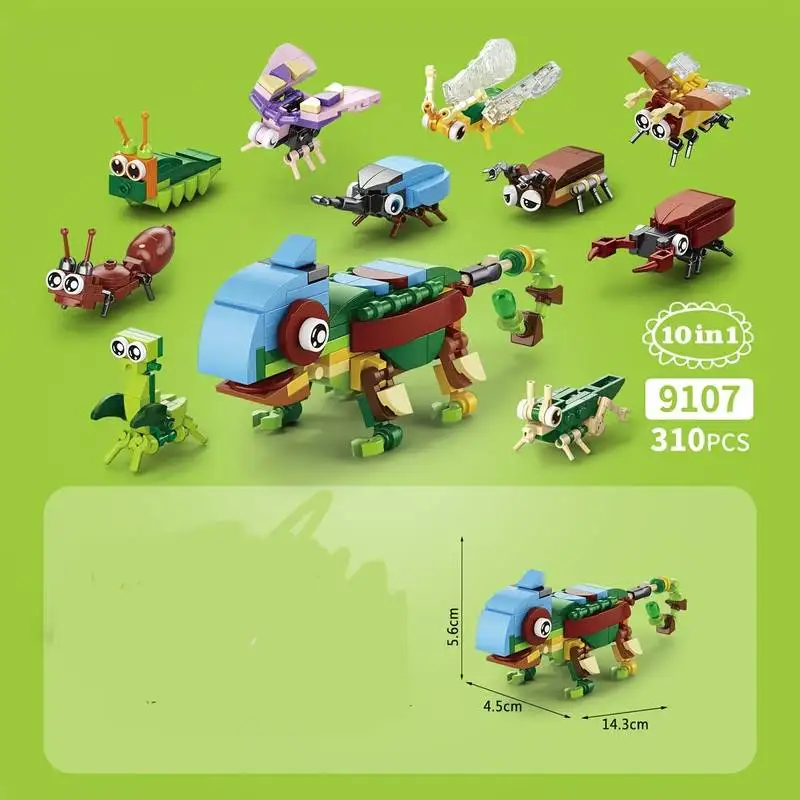 10-in-1 Insect Building Block Set for Children, Small Particle Assembly Toys, Including Various Shapes of Ants, Ladybugs, and Dragonflies, Educational Puzzle Models, Early Education Craft Gifts for Boys and Girls, Fun Interactive Assembly Ornaments for Parents and Children