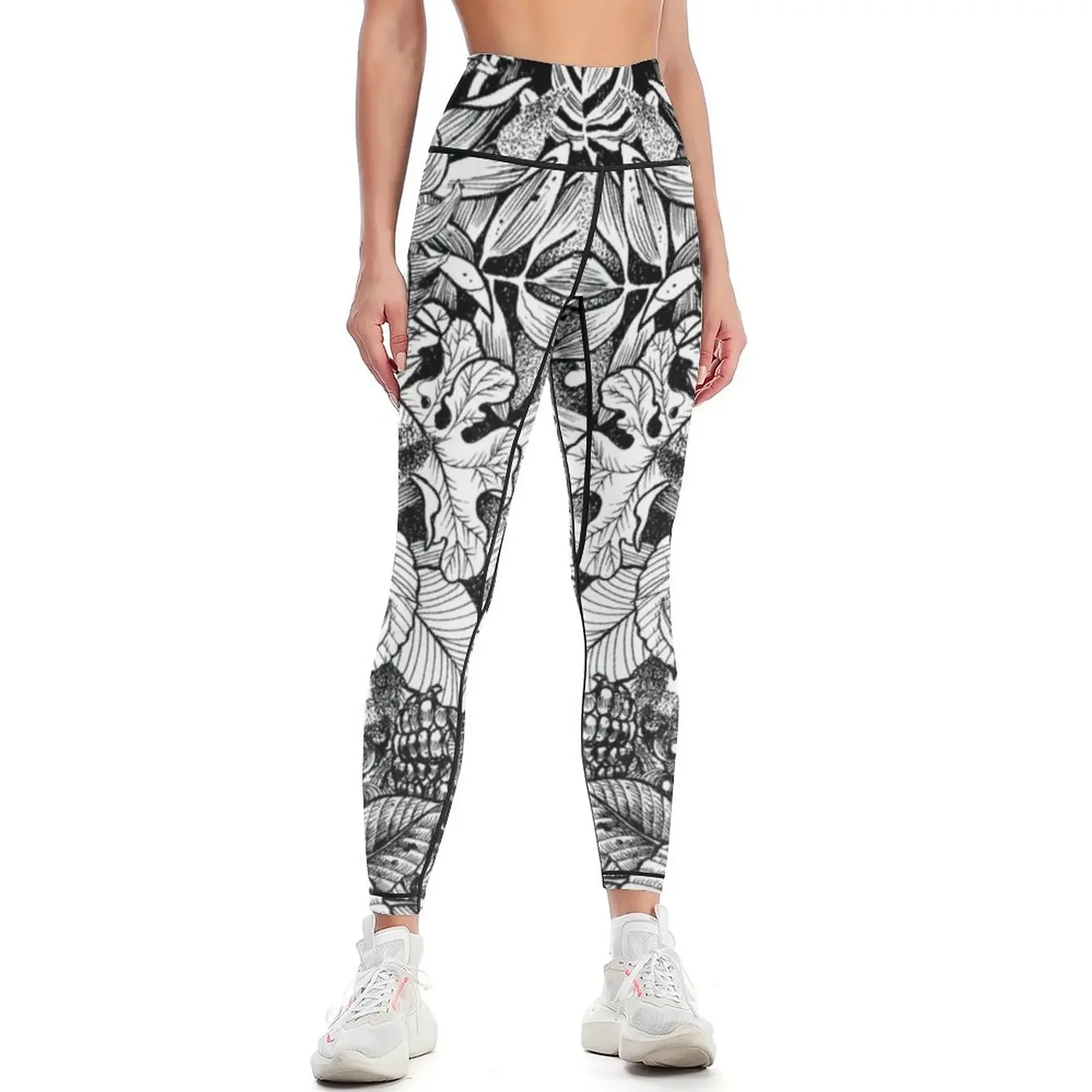 

Black and White Summer Forest Drawing Leggings sport set Golf wear Women's fitness push up tights for Womens Leggings