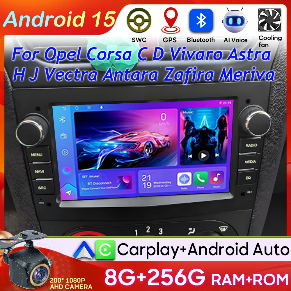 Car Radio For Opel Corsa C D Vivaro Astra H J Vectra Antara Zafira Meriva Android 15 Carplay GPS Navigation Car Monitor Display