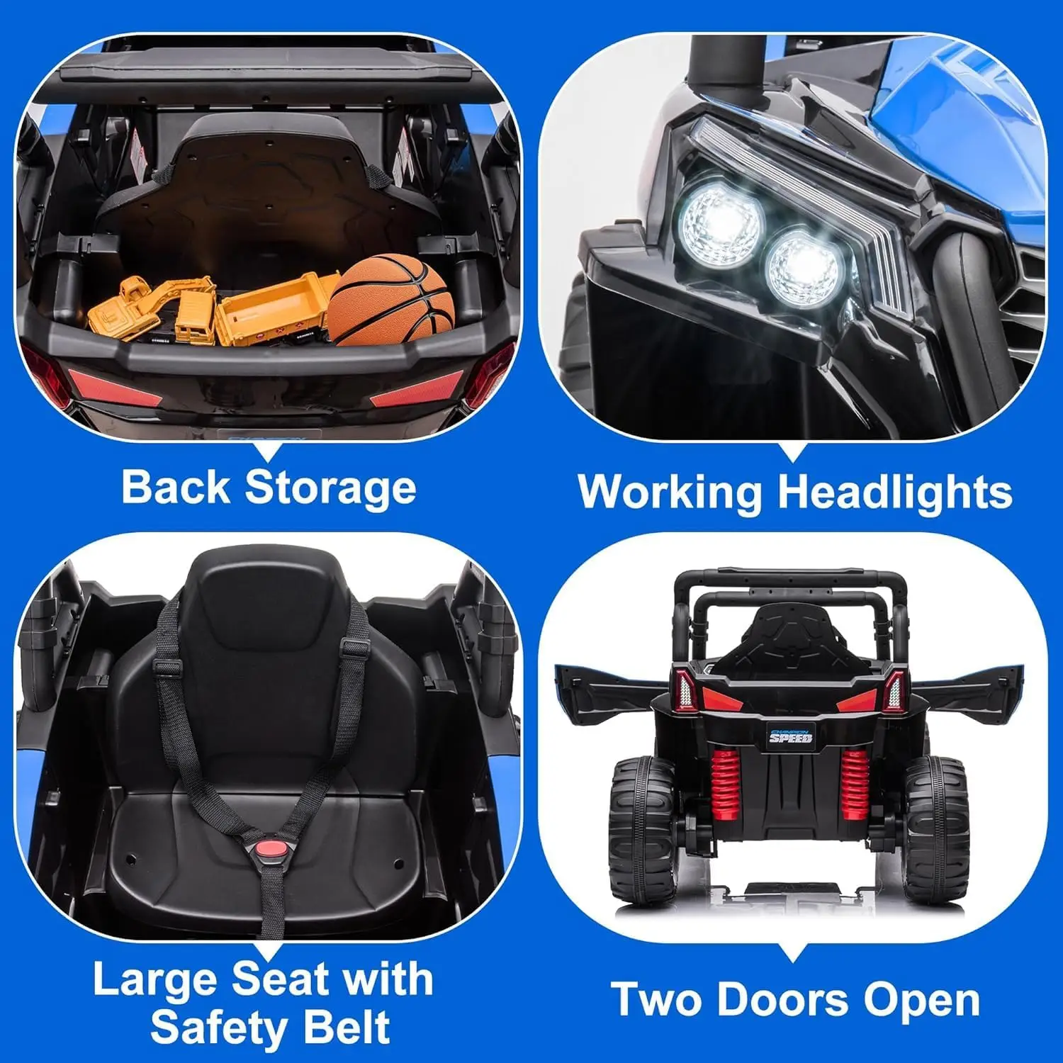 Samochód UTV dla dzieci 12V, elektryczny terenowy pickup, samochód na akumulator z pilotem, światła LED, zawieszenie sprężynowe dla dzieci w wieku 3-8 lat