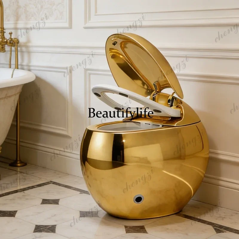 AB01  Modern Floor Mounted Intelligent Toilet Gold Color Egg Shaped Toilet Bowl Tankless Intelligent Closestool Smart Toilet