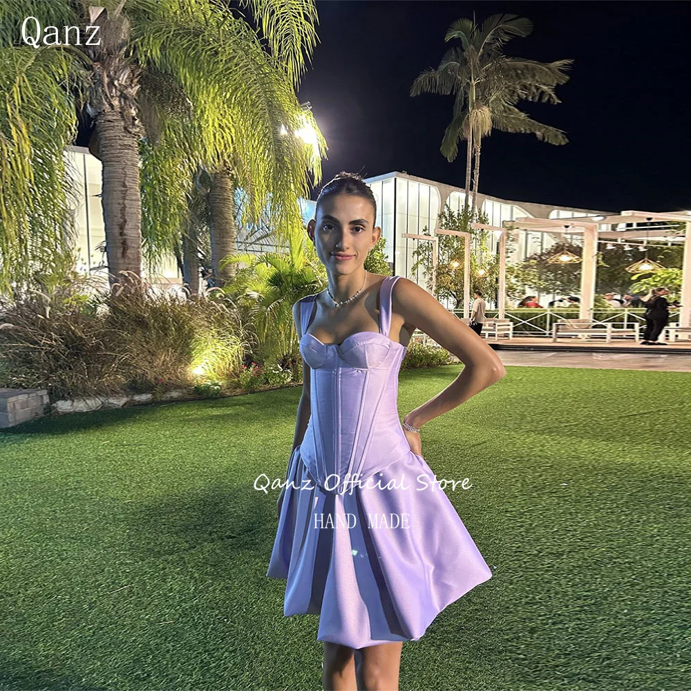Qanz – Mini robe De bal en Satin lilas, ensemble 2 pièces, Corset, robe De fête d'anniversaire, bretelles Spaghetti, ligne A, personnalisée