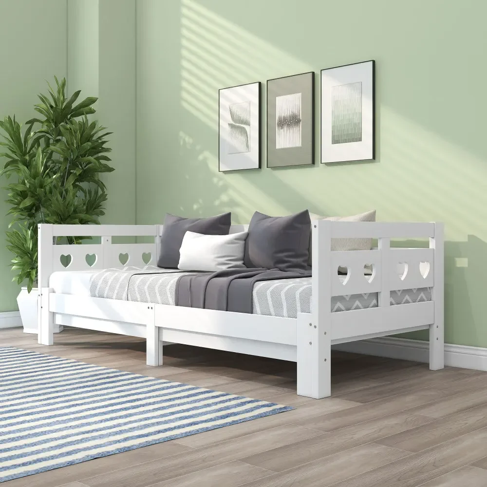 Afbeelding 4: Daybed uittrekbaar bed 90*200 cm massief grenen met 2e slaapruimte en uitrolbaar lattenbodem hartvormig bed wit