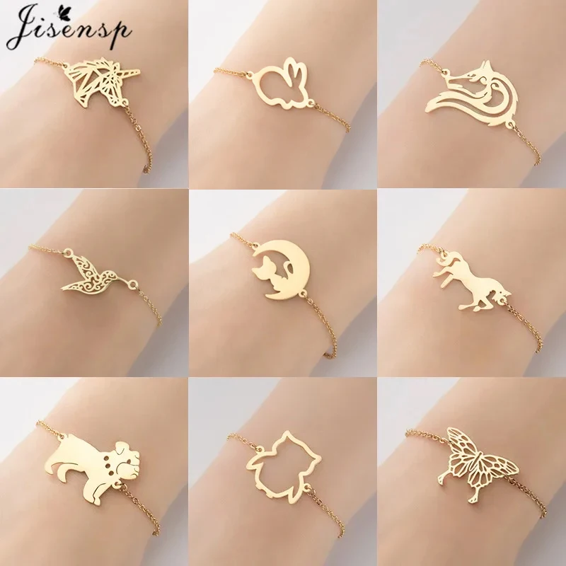 Bransoletki ze zwierzętami ze stali nierdzewnej dla kobiet Origami Fox Cat Dog Horse Butterfly Bransoletki Bangles Party Biżuteria Akcesoria