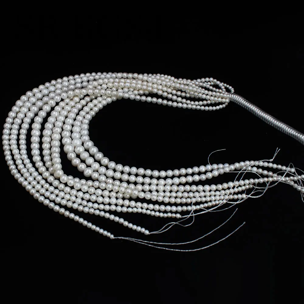 

4-11mm White Graduated Round Natural Freshwater White Pearl Spacer DIY Jewelry Beaded Necklace Beads 16"