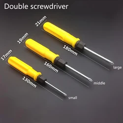 2 Sides Phillips and Slotted Double Head Screwdrivers Small Portable Screw Driver Yellow Handle Repair Hand Tools