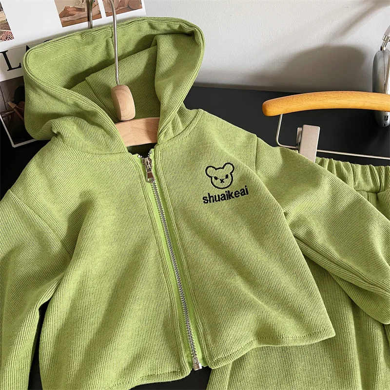 

Spring and Autumn New Sports Suit Stylish Girls' Zip-Up Hoodie Sweatshirt Casual Pants Two-Piece Set