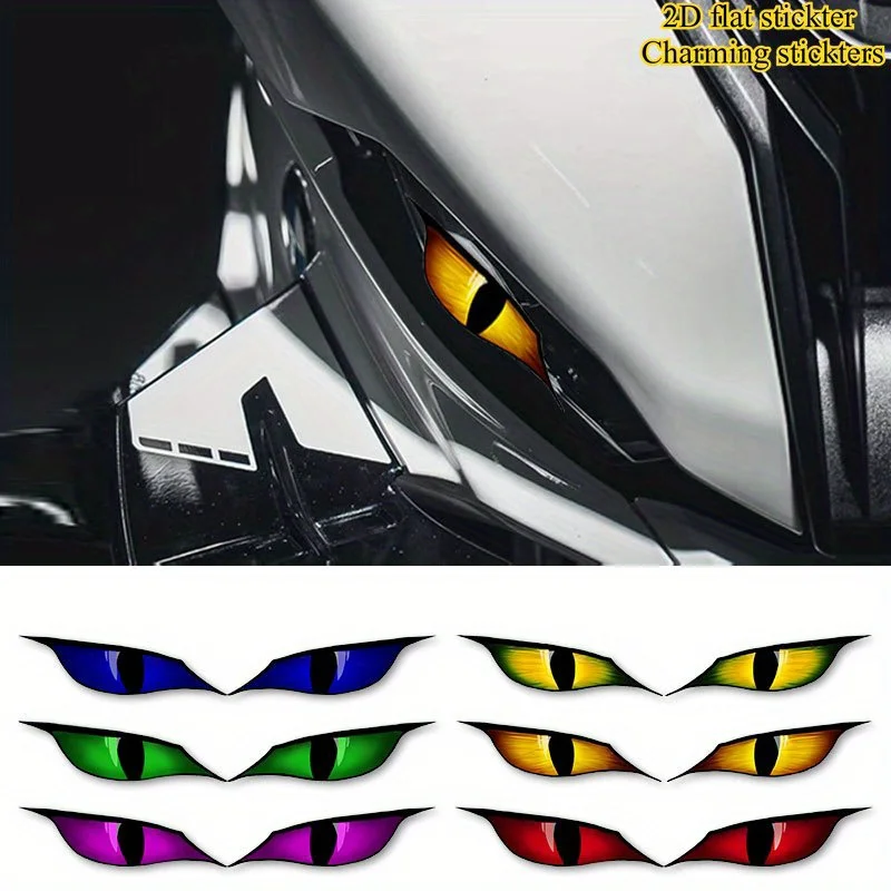 1pc 2D Flat Demon Eye Vinyl Decals Waterproof Pair Stickers for Motorcycle Headlight Fuel Tank Helmet Electric Scooter