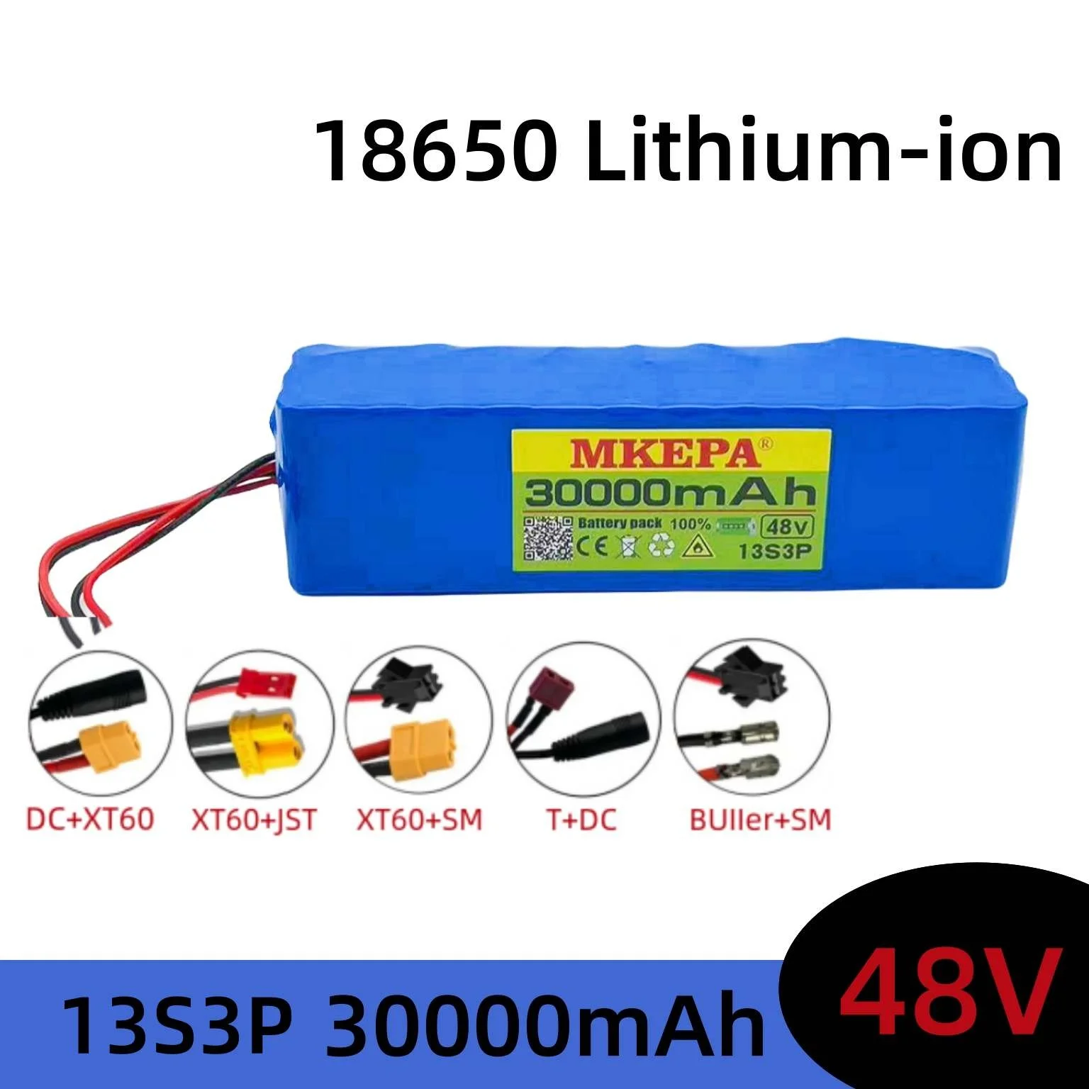 

13S3P 30000mAh high-power lithium-ion 48V battery pack, customizable with multiple plugs