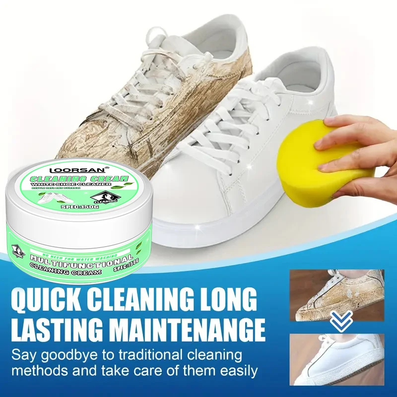 LOORSAN 150G White Shoe Cleaner Cream, No-Wash Wipe Clean, Stain & Yellowing Remover for All Footwear, Sneakers, Leather & Canva
