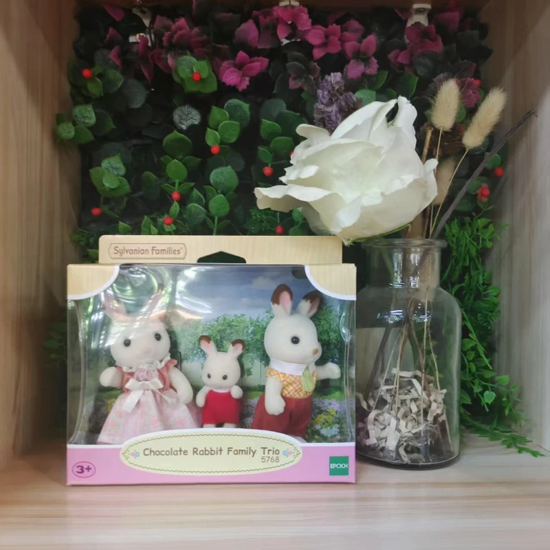 Sylvanian Families Chocolate Rabbit And Panda Family Trio Simulation Surface Flocking Plastic Material Playing House Kids Toys