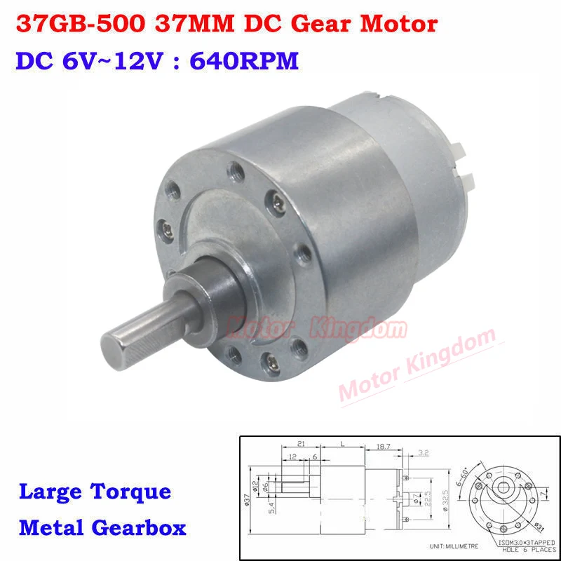 Micro 37mm Full Metal Gearbox Gear Motor DC6V~12V 640RPM High Torque Mini Electric Gearmotor 6mm Shaft DIY Smart Robot Car Hobby